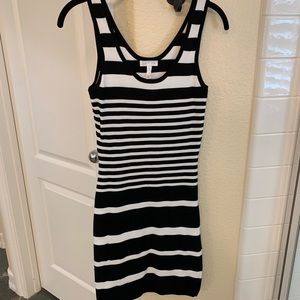 Leith - Black and White Striped Body con dress - S